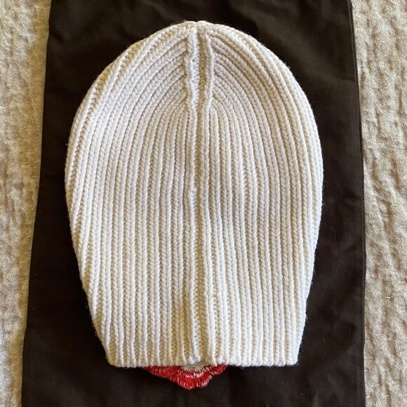 Gucci White Knit Hat with Red Flower Detail main image 6